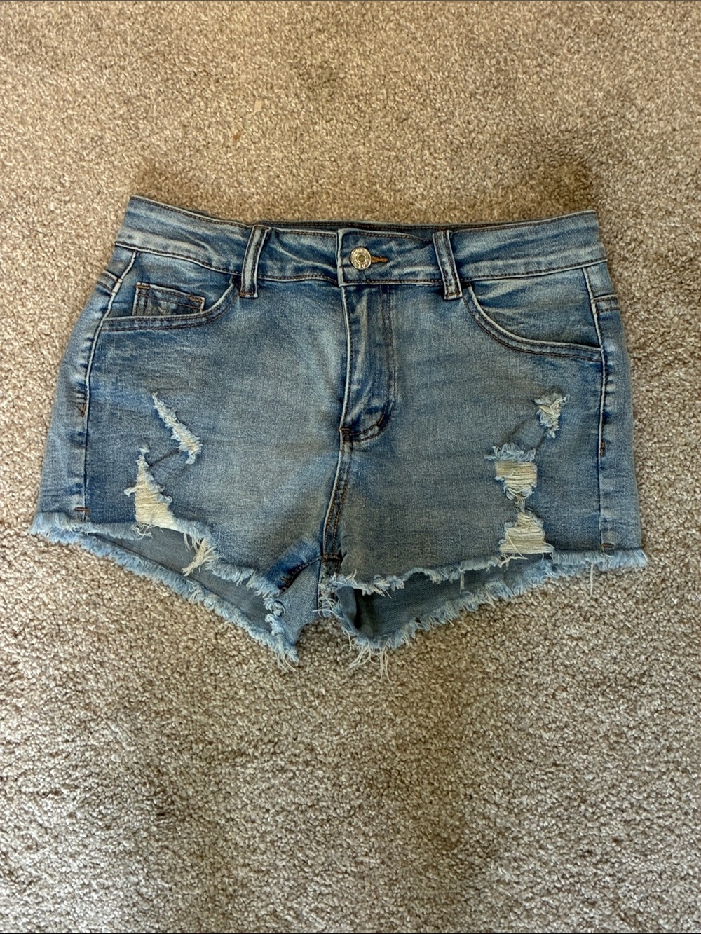 Distressed Light Blue Denim Women's Shorts - Never Worn